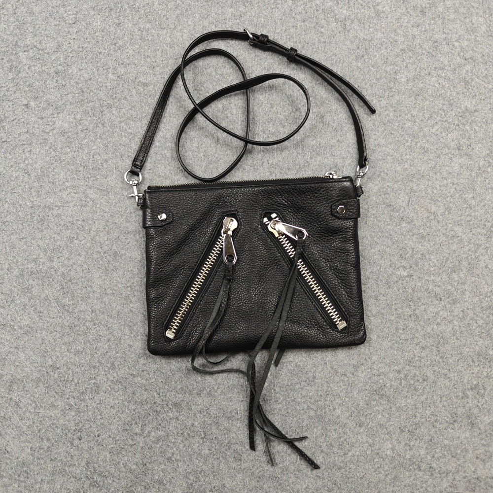Rebecca Minkoff Crossbody Bag Womens Small Black Leather Zip Tassel Purse